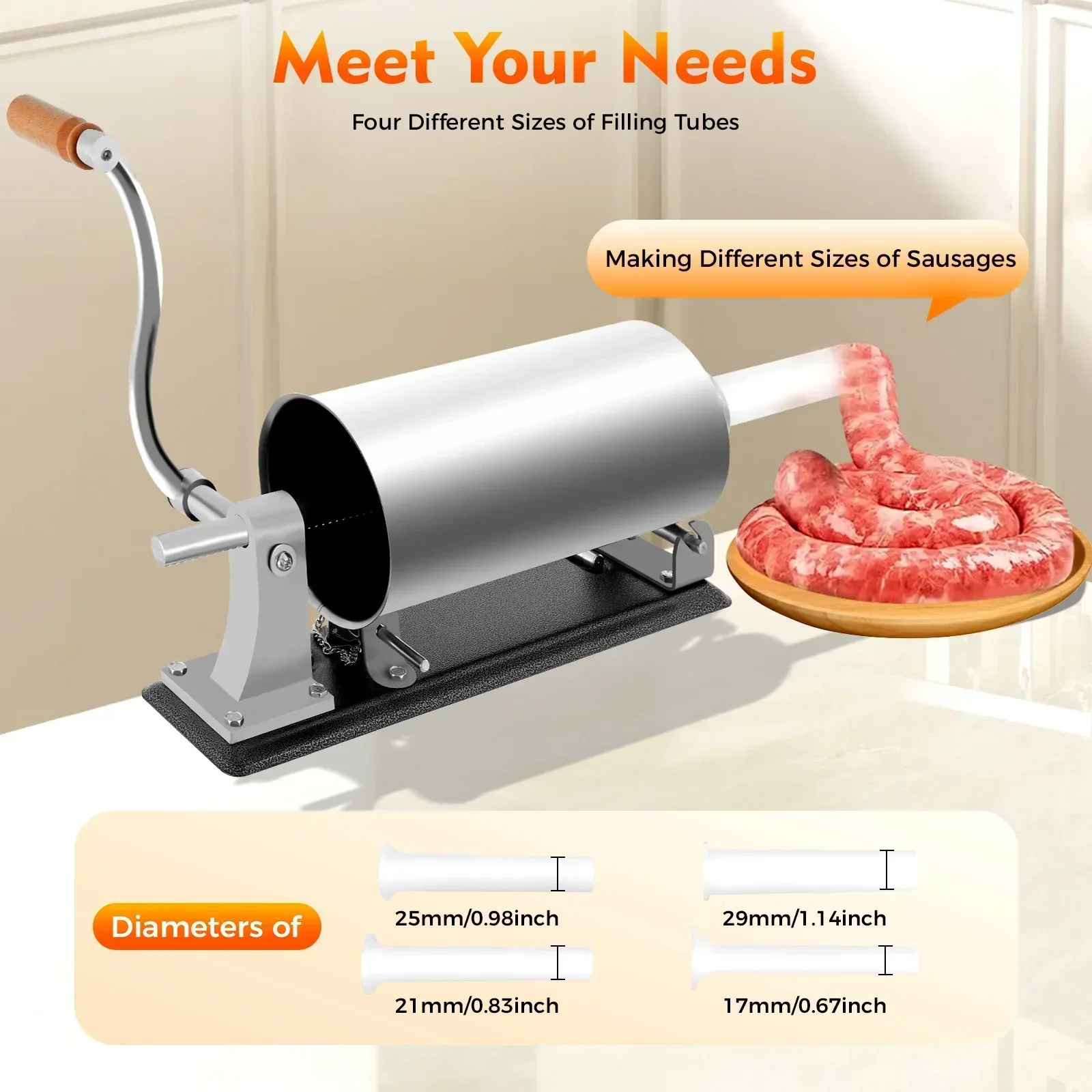 BYMAOCAR Fleischwurst-Abfüllmaschine, 3 l, 4 Edelstahlrohre, manuelle Wurstschiebermaschine, professionell für die Küche – Detail 4