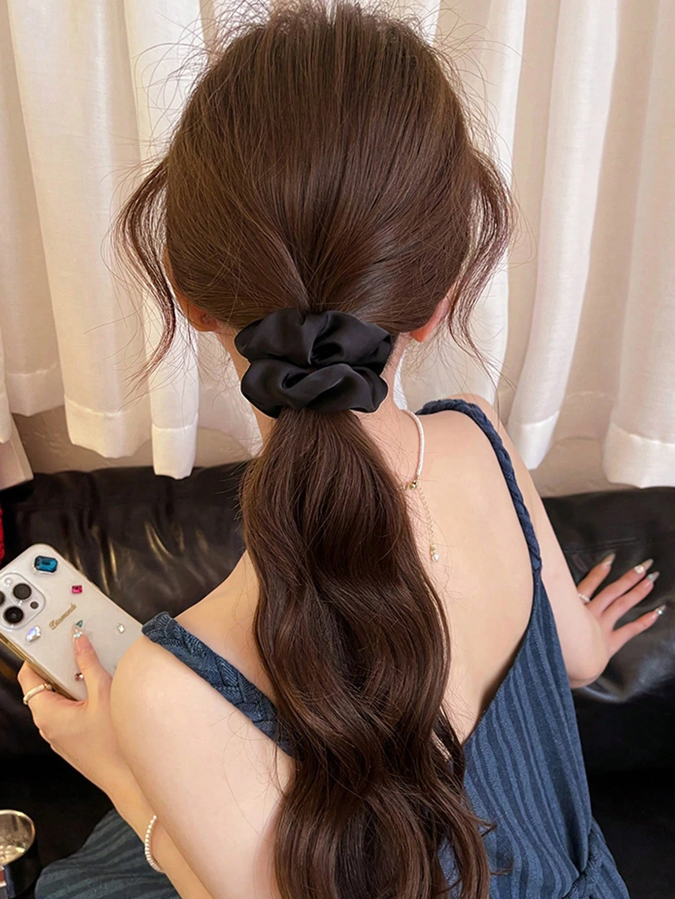 Elegant Vintage Satin Hair Scrunchies Set - Black, Brown & Khaki