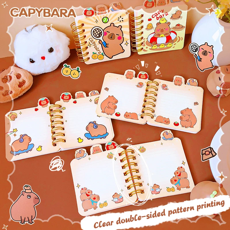 Cartoon Cute Capybara Coil Notebook Padded Notebook Portable Mini Pocket Book Diary Sketchbook School Notebooks Office Supplies