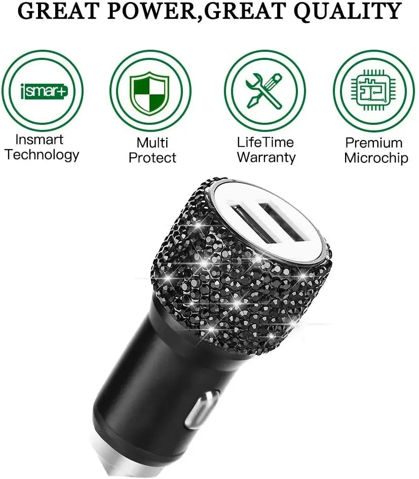 Rhinestone Dual USB Car Charger for iPhone Samsung