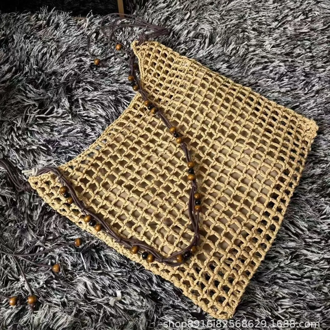 Summer Woven Beach Bag Women Mesh Rope Knitted Handbags Reticulate Hollow Shoulder Bag Ladies Travel Large Capacity Shopper Tote