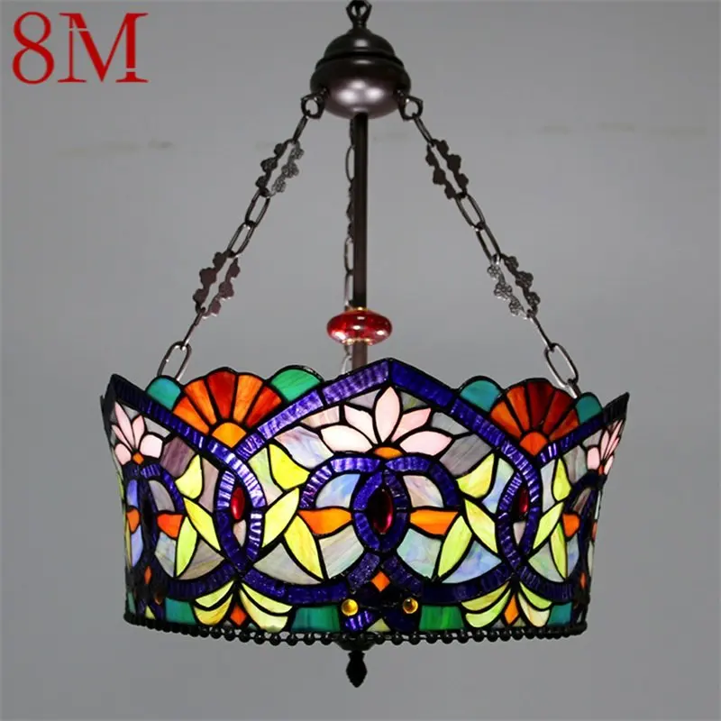 

8M Tiffany Pendant Lamp LED Creative Color Glass Vintage Hanging Light Decor for Home Dining Room Bedroom Hotel