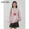 CHIC VEN Women's Sweatshirts Design Casual Round Neck Cartoon Print Loose Female Pullover Spring Autumn 2024 1