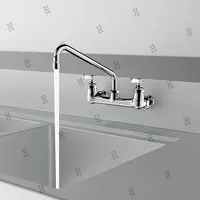 ก๊อกน้ําผสมติดผนังสองรู - ก๊อกน้ําอ่างล้างจานเชิงพาณิชย์ทองแดงพร้อมหัวฉีดสวิงและคอห่านหมุนสําหรับอ่างล้างหน้าในครัว 4