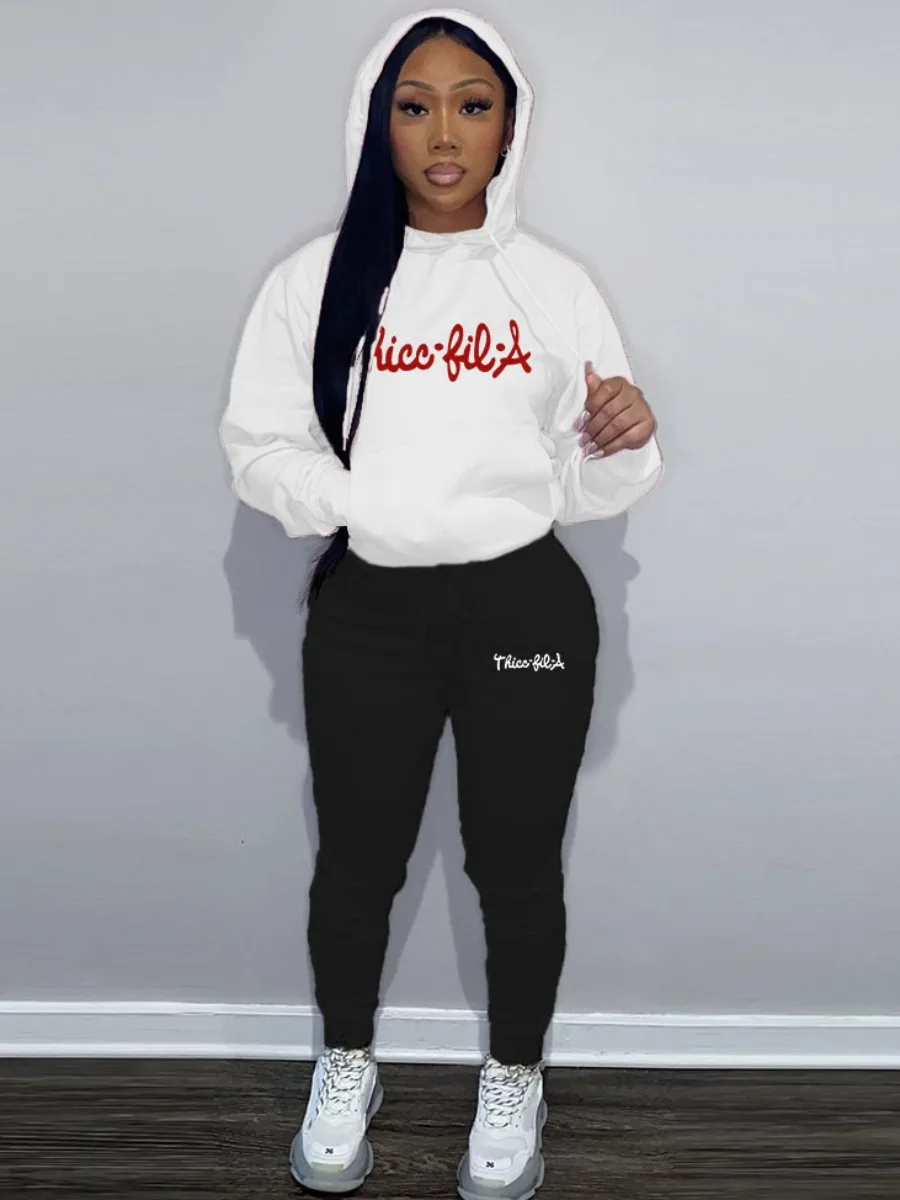 LW Plus Size Autumn Winter 2 Piece Set Letter Print Pocket Tracksuit Set Casual Jogger Suit Sweatshirt Woman Pullover set