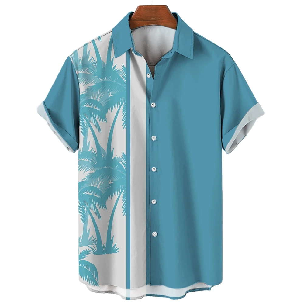 thumbnail image 1 of Camisa de manga corta con estampado 3D de árbol de coco para hombre, estilo hawaiano, para vacaciones en la playa, holgada, de talla grande, para verano de 2024, 1 of 5