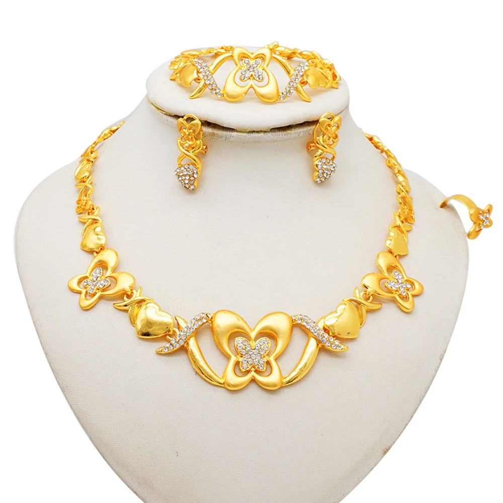 Afrika Luxus-Schmuckset in Goldfarbe, geeignet für Frauen, Hochzeit, Party, Bankett, Geschenke, Halskette, Ohrringe, Anhänger, Ring-Set – Detail 1
