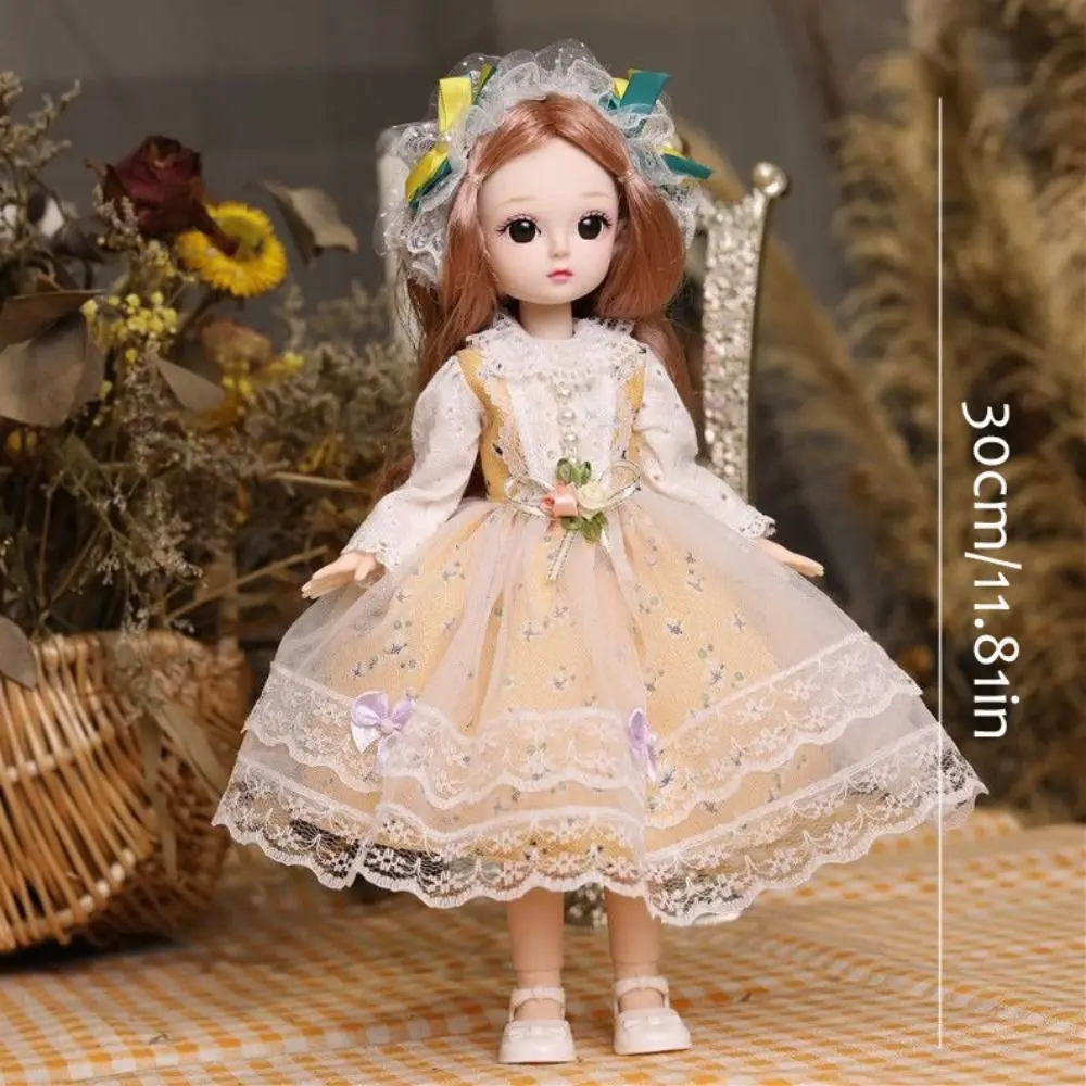 Plastic 30CM Movable Joint Doll Cute Princess Toy Safety Girl Dress Up Toys 3D Makeup Doll With Music Children 6