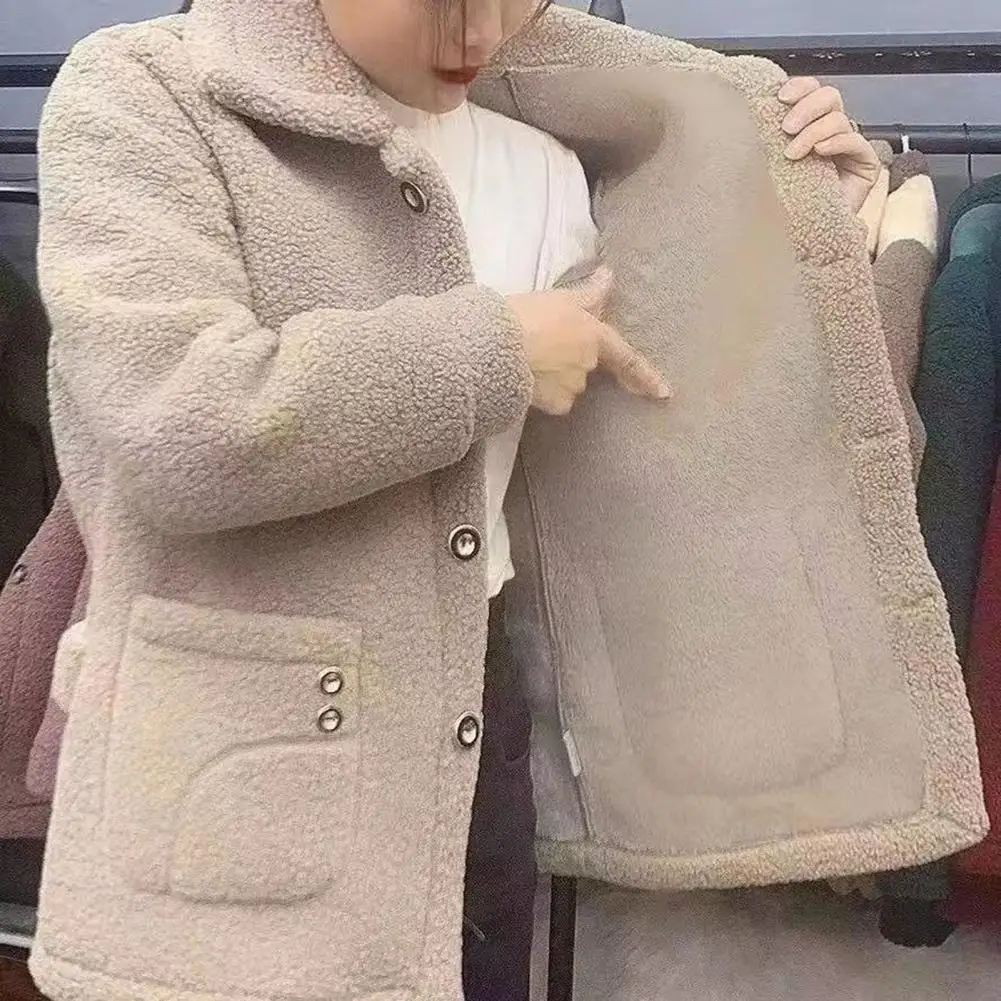 

Solid Color Women Coat Elegant Women Coat Vintage Lapel Women's Winter Coat Soft Plush Warm Stylish Outerwear with Pockets