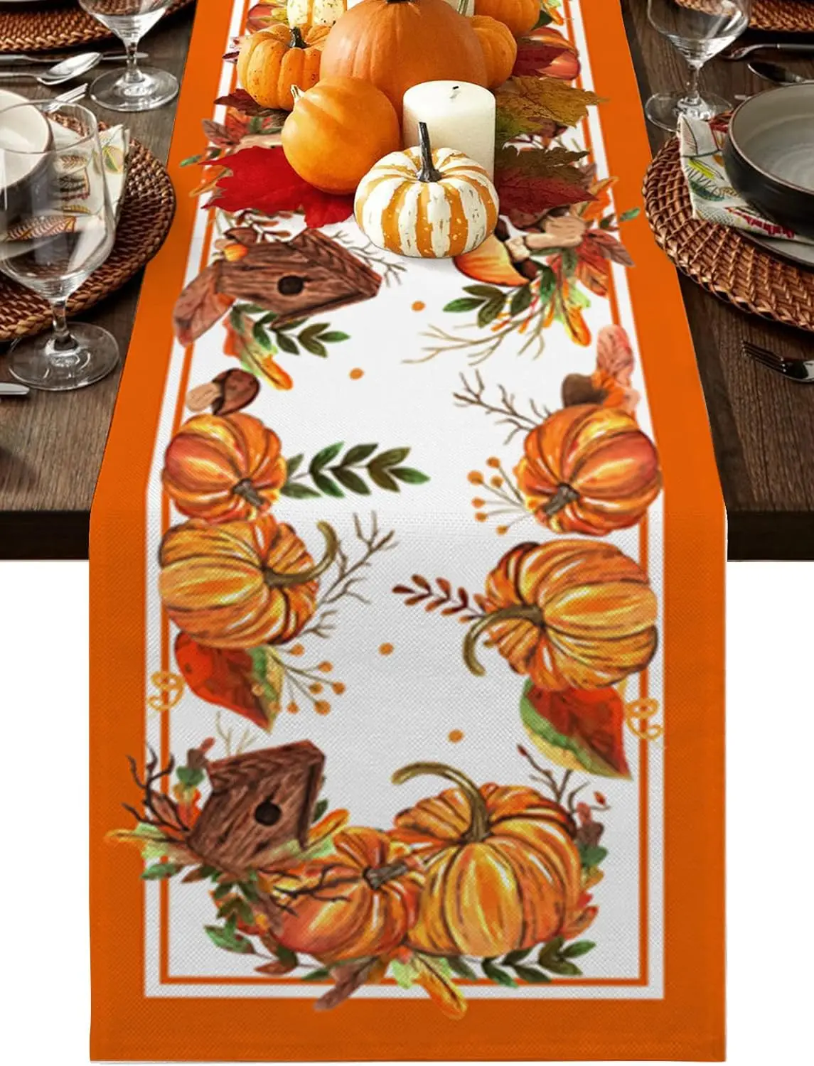 

Thanksgiving Fall Pumpkin Orange Linen Table Runners Autumn Holiday Wedding Banquet Decor Washable Home Party Dining Table Decor