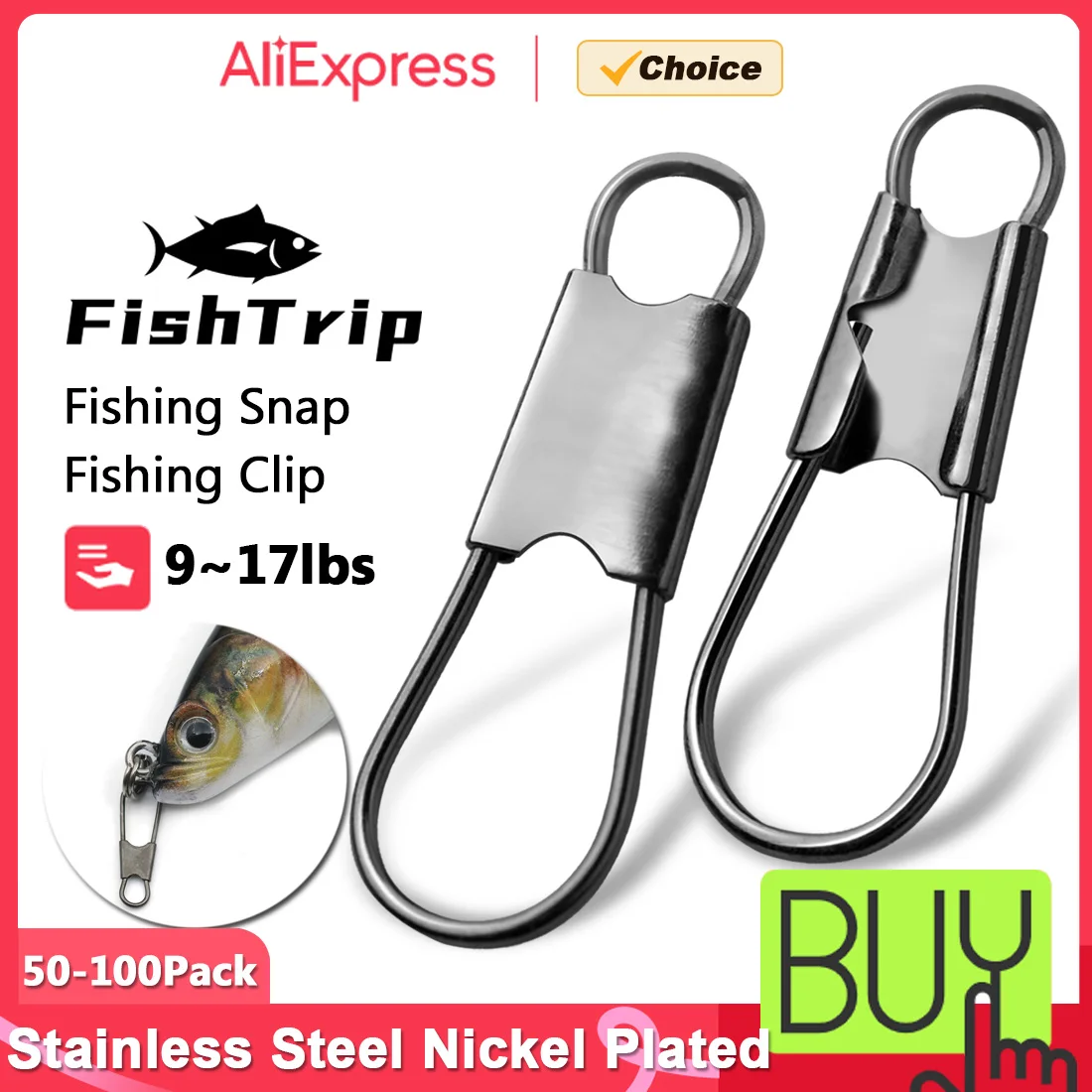 FishTrip Interlock Fishing Snap Clip 50-100pcs Quick Change Stainless Steel Fishing Lure Connector Terminal Tackle