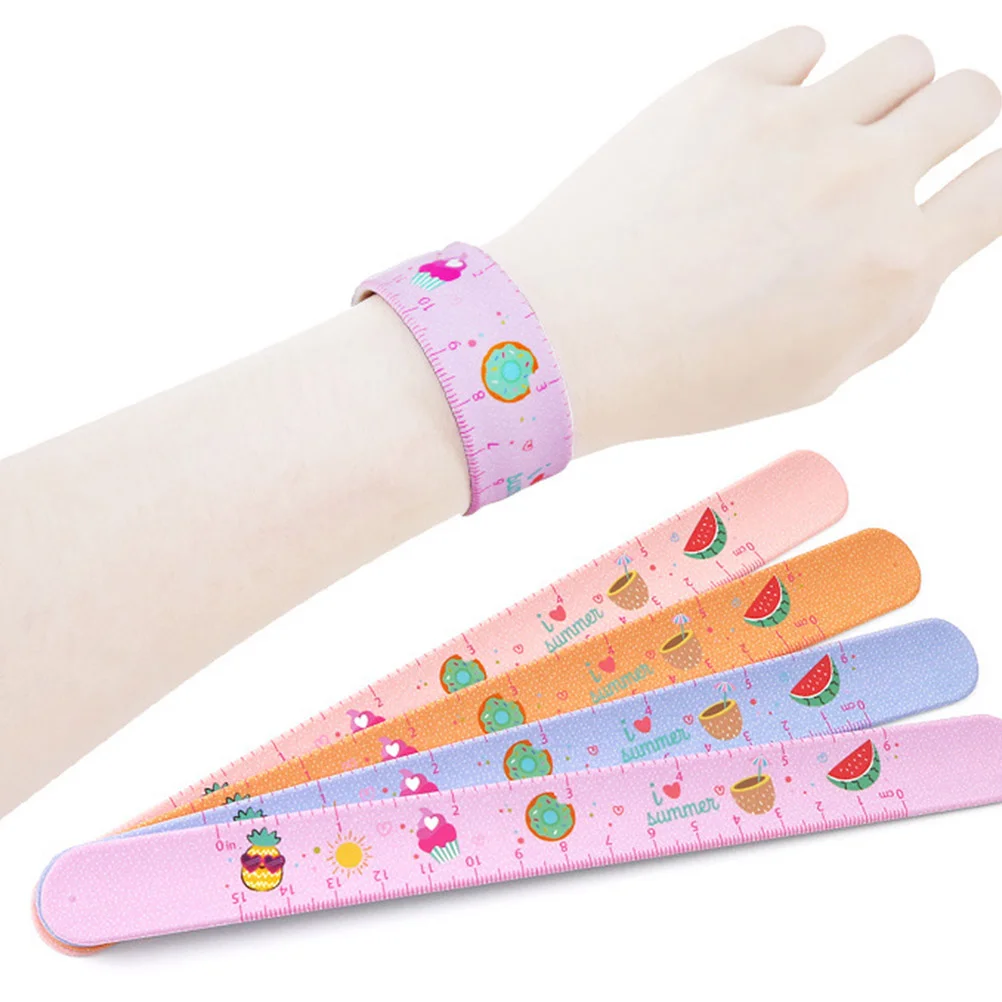 

6Pcs Lovely Cartoon Silicone Clap Bracelets Creative Graduated Scale Ruler Wristbands Patted Bracelets for Children Kids