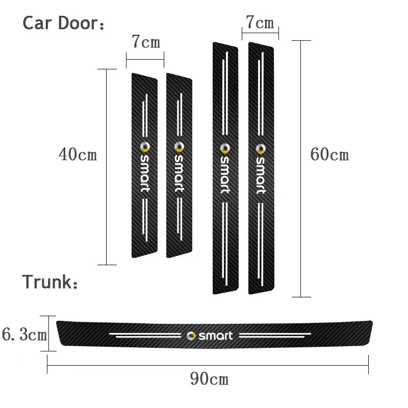 1/4/5Pcs Carbon Faser Auto Tür Schwelle Platte Aufkleber Für Smart Fortwo Forfour 451 453 450 45 Roadster Coupe Cabrio Crossblade – Detail 4