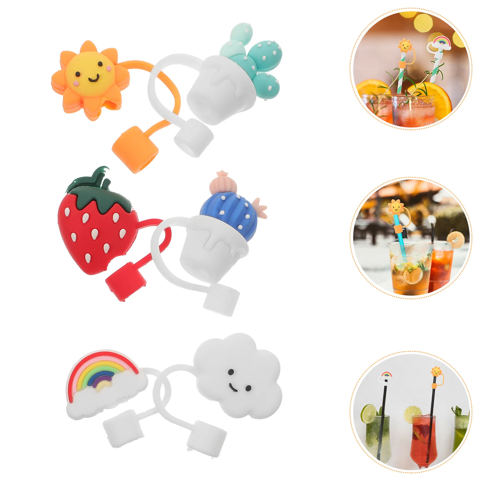

6 Pcs Silicone Straw Stopper Straws Cover Cap Cartoon Caps Covers for Reusable Silica Gel Tip