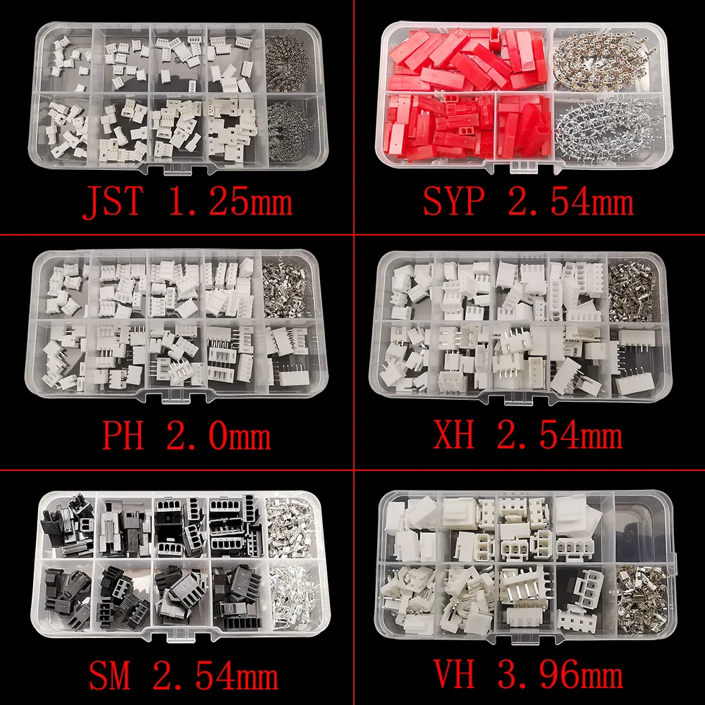 1 Box JST 1,25 mm/SH 1,0mm/ZH 1,5mm/PH 2.0mm/SYP/SM/XH 2,54 mm/VH 3,96 mm Rastermaß 2 3 4 5Pin männlich weiblich Gehäuse Terminal Pin Header Stecker
