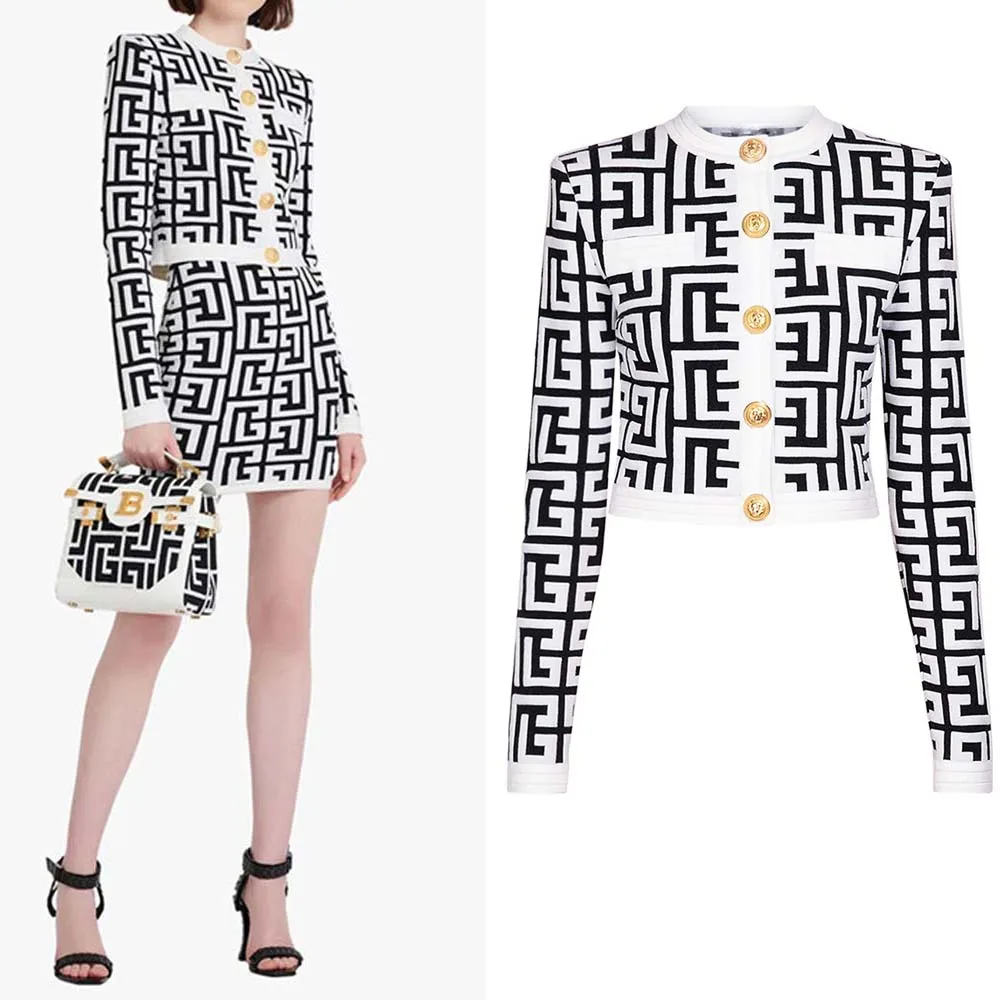 

Autumn Winter 2022 New European And American Fashion Maze Jacquard Knitwear Top Lion Button Round Neck Cardigan Jacket