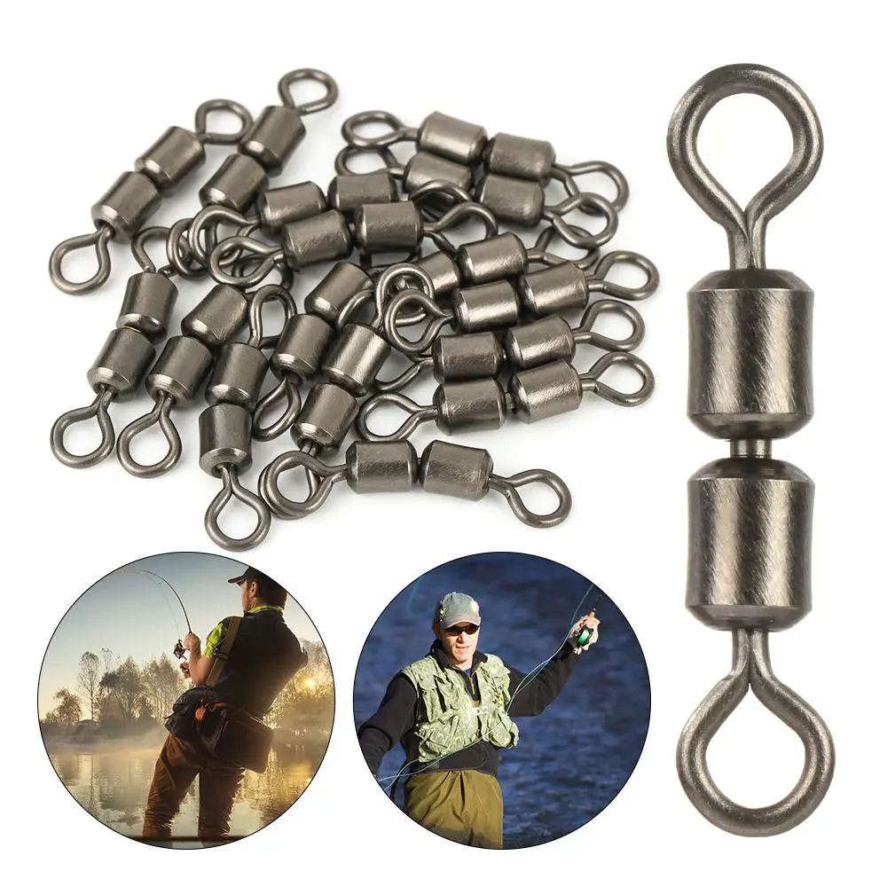 

Solid Ring 2# 4# 6# 8# 10# Stainless Steel Bearing Barrel Heavy Duty Ball Fishing Swivel Connector Double Rolling