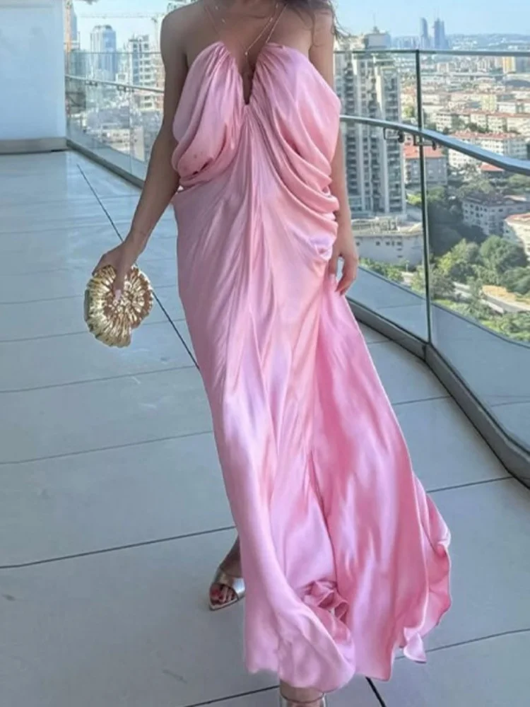 Wmstar Dress Women Wholesale European American Fashion Woman Clothing Solid Color Sexy Backless Dress V Neck Dresses 2025