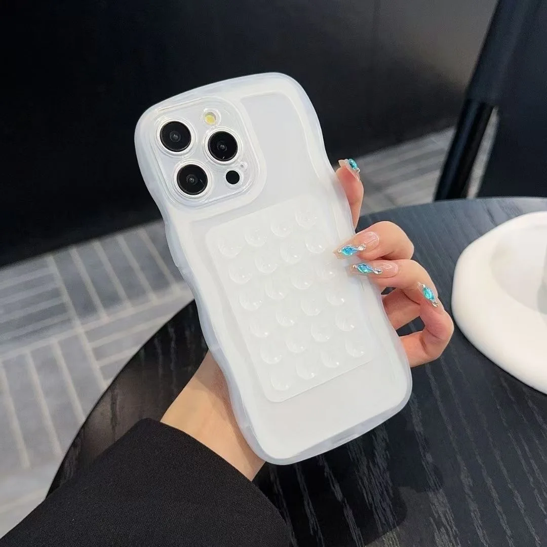 Transparent Shockproof Soft Back Phone Case with Suction Cup Stand and Wave Border Design
