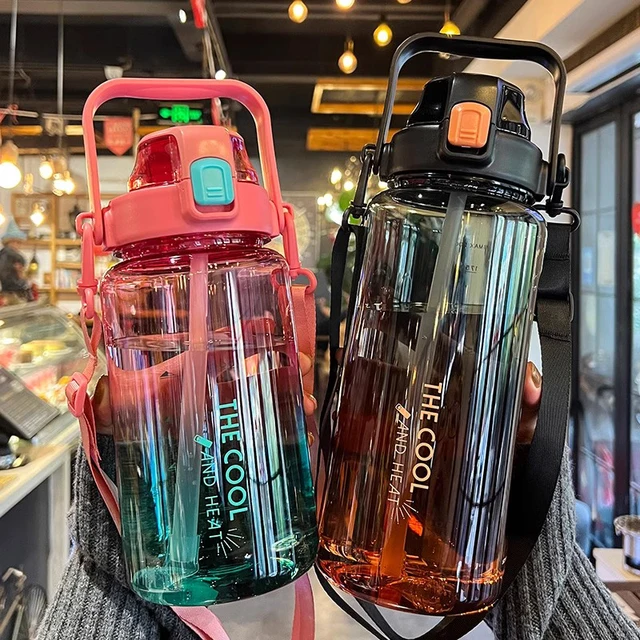 1.5/2 liter Water Bottle Portable Plastic Sports Bottle With Straw Strap Large Tumbler Gym Travel Juice Drinking Bottle BPA Free 2