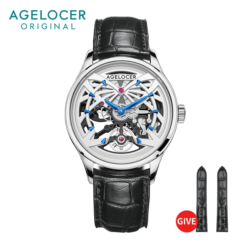 AGELOCER Men's Top Brand Skeleton Mechanical Automatic Stainless Steel Dress Luxury Analog Watch