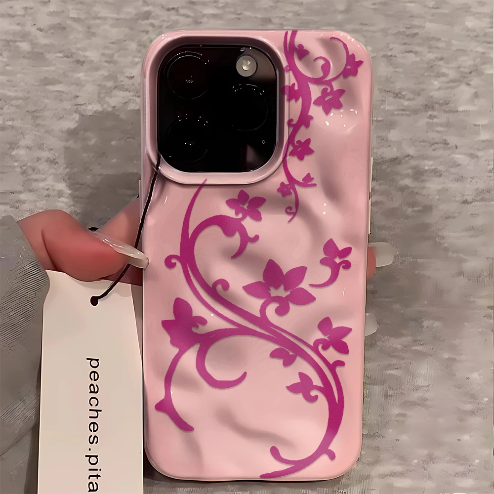 เคสซิลิโคนลายดอกไม้สีชมพู ปกป้อง iPhone ได้ทุกรุ่น