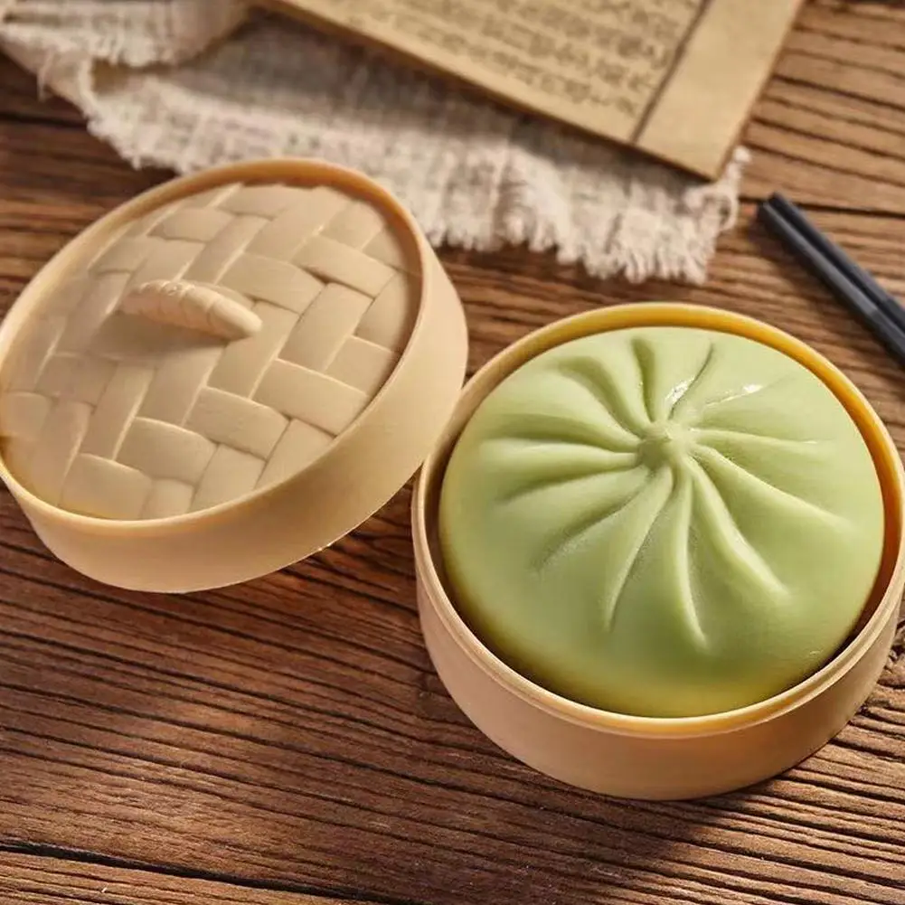 Dumpling Stress Relief Elastic Dough Ball with Mini Steamer Basket