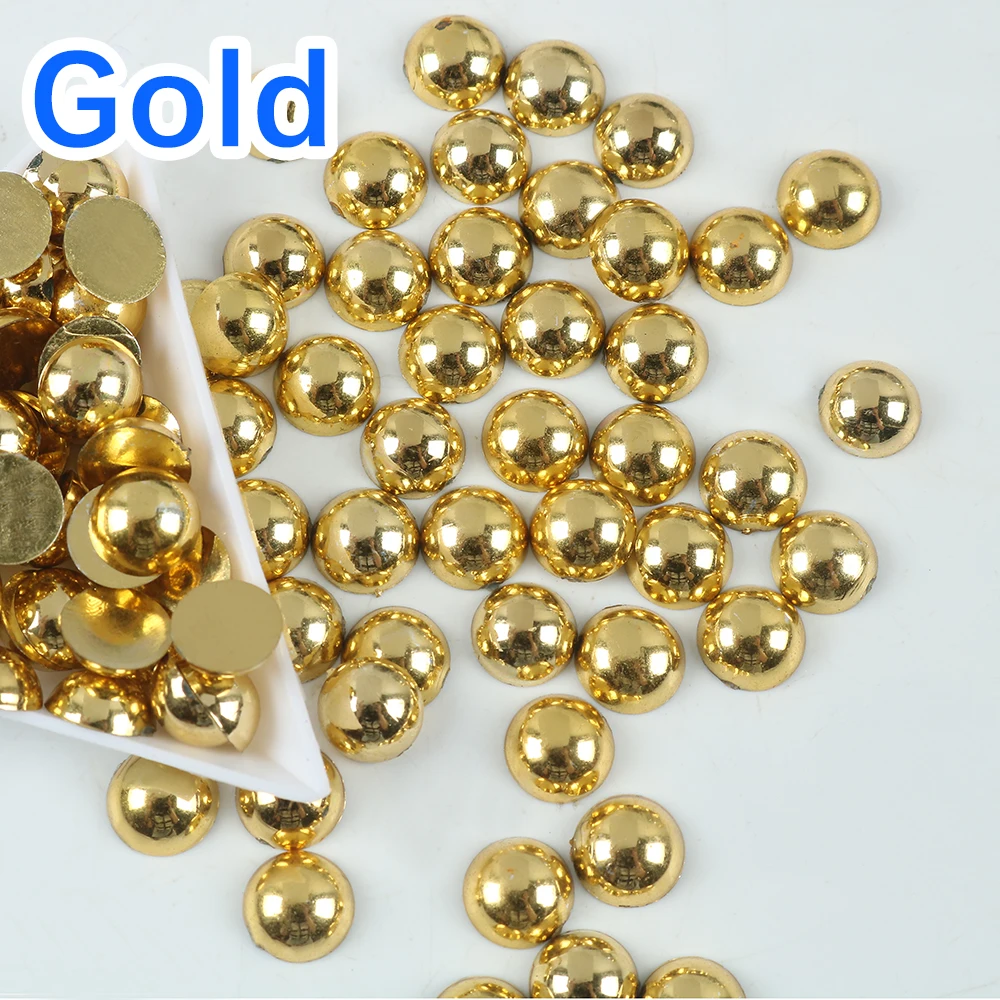 Gold Golden Half Round Pearl Beads FlatBack Pearls Bead For Phone Case,  Nail Art, Craft Decoration - AliExpress