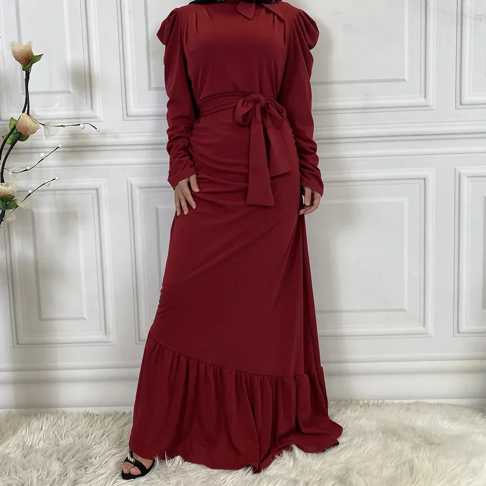 

Вечерние платья для женщин, абайя, мусульманский кафтан, плиссированное Макси-Платье, Дубай, абайя, мусульманское платье с асимметричным подолом, ИД мусульманские платья