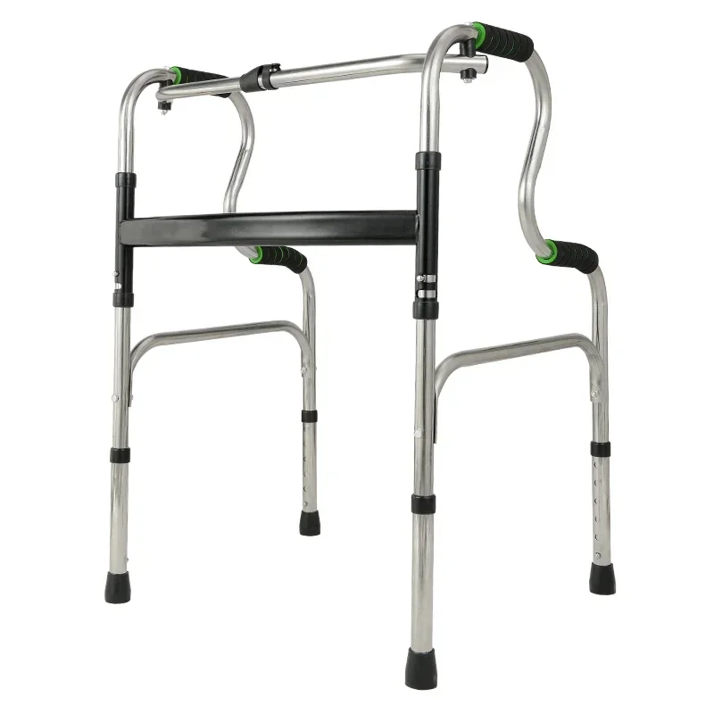 Stainless Steel Walking Crutches-4-Legged, Non-Slip Folding Cane Stool, Portable Light Wheelchair Walkers for Elderly