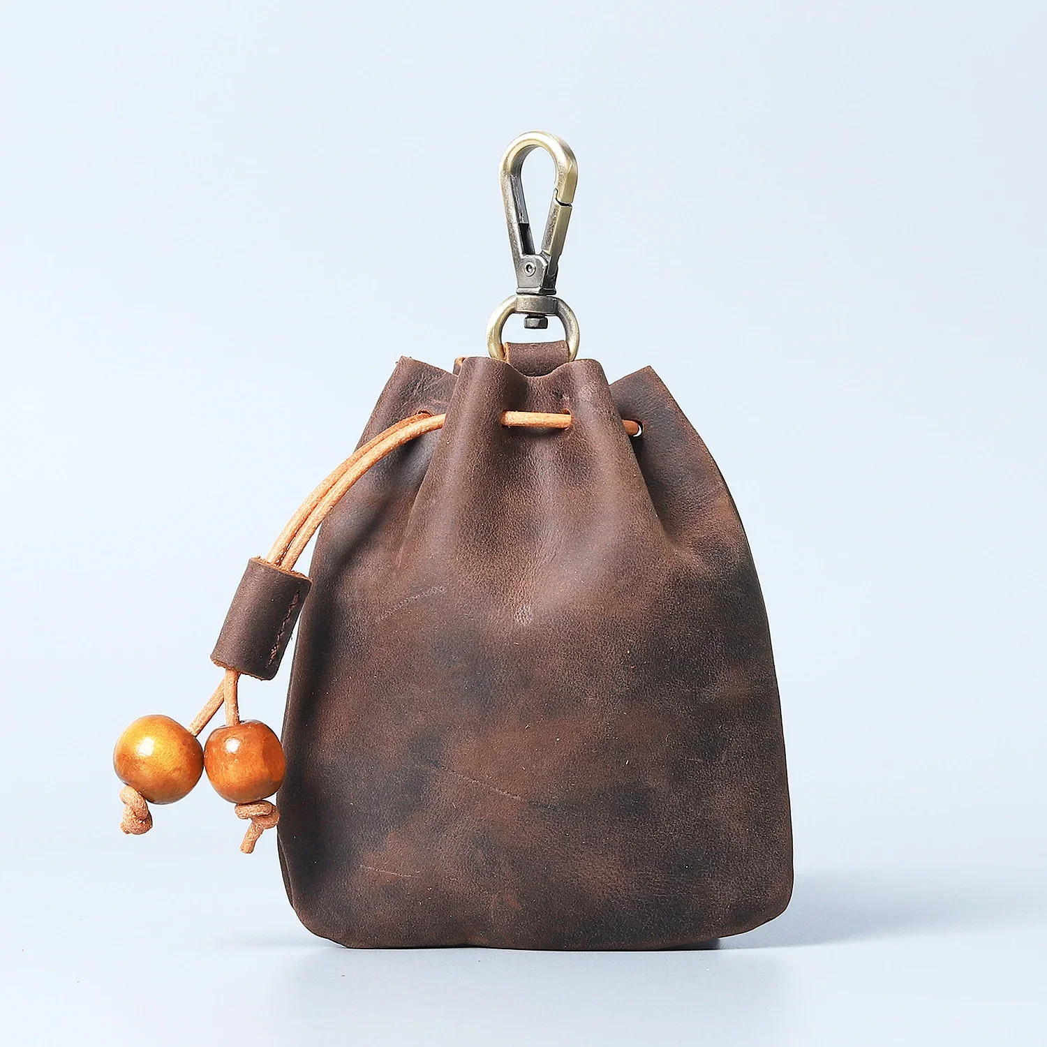 Handmade Genuine Leather Unisex Coin Purse Portable Money Pocket With Metal Hook Retro Drawstring Wallet Storage Bag coin purse coin wallet