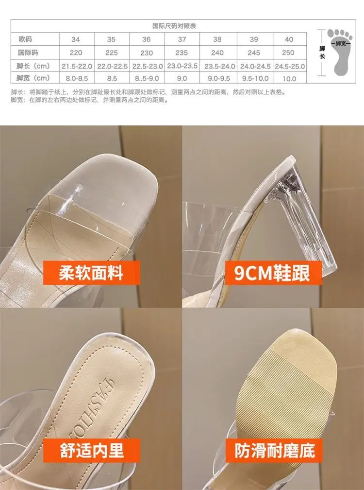 2024 neue Sommer transparente Sandalen, Damen mittlerer Absatz dick mit Wasser, 3,5 cm ~ 9cm hohe Absätze eine Linie mit Hausschuhen Damenschuhe – Detail 3