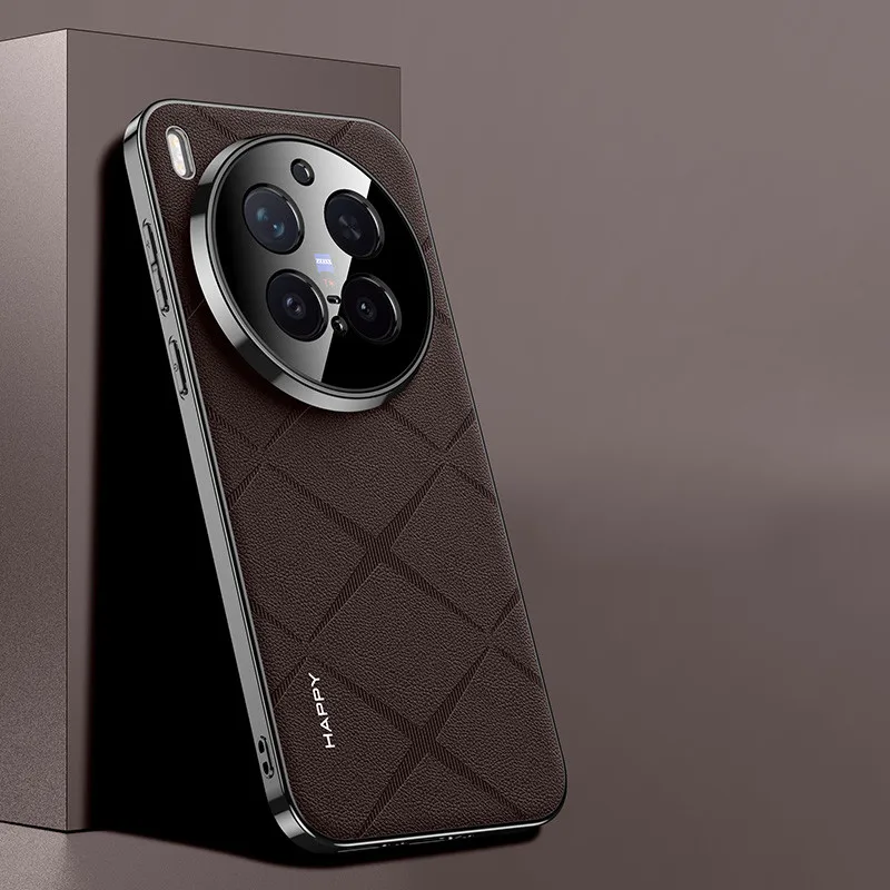 ELVEV Premium PU Leather Electroplated Camera Protection Phone Cover