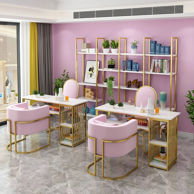 Nail Table Pink Chairs Beauty Salon Nail Station Manicure Table,leisure Facilities Multifunctional Nail SPA Salon Furniture