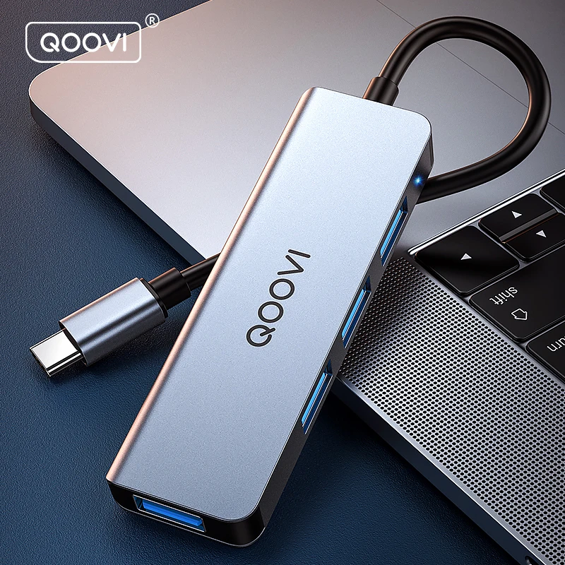 QOOVI USB-C Hub 4-in-1 Type C to USB 3.0 Adapter for MacBook iPad Huawei OTG