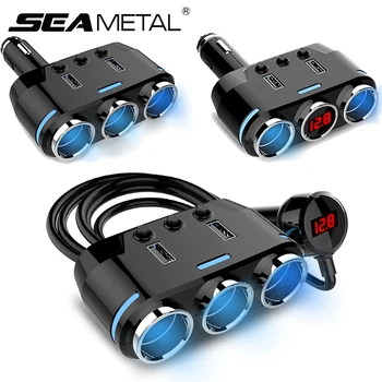 SEAMETAL 차량용 휴대폰 충전기, 담배 라이터 소켓 분배기 플러그, 익스텐션 케이블, 전압 표시, 2-USB, 12V-24V