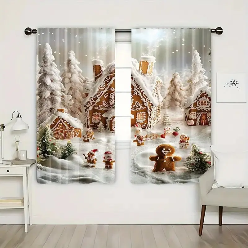 Snow Scene & Gingerbread Curtain Set 3