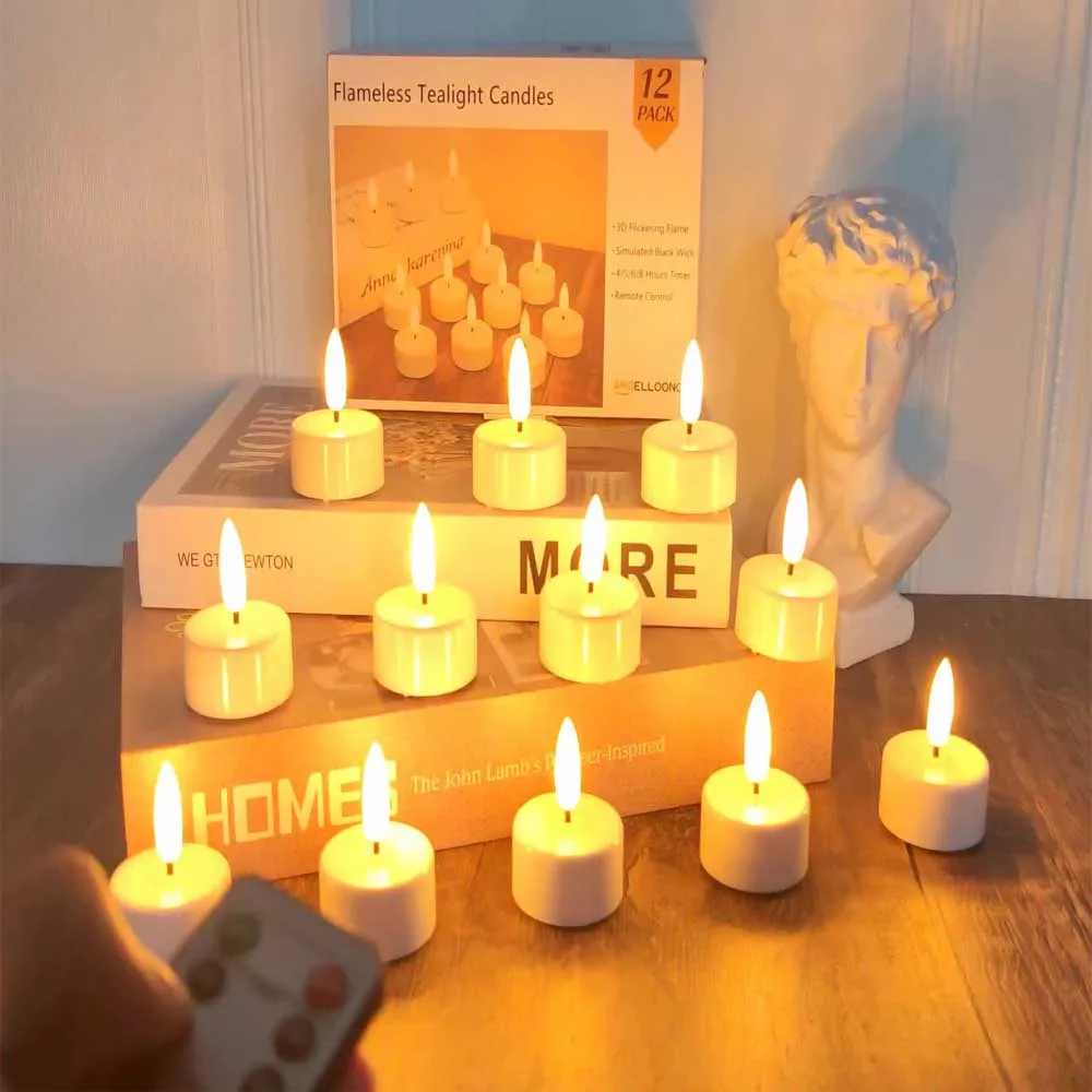 12 Flameless Votive Christmas Candles Battery Yellow Flickering LED Tea Light 
