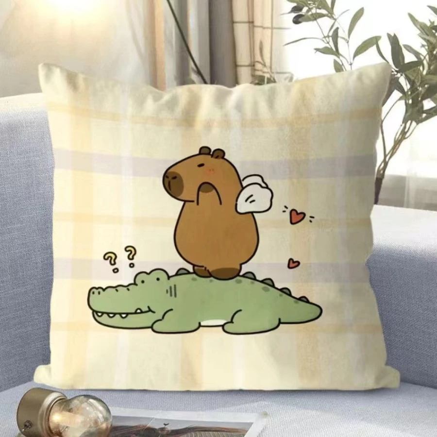 Capybara Cute Throw Pillow Cartoon Square Pillows Kawaii Anime Soft Waist Sofa Cushion Car Home Bedroom Decoration