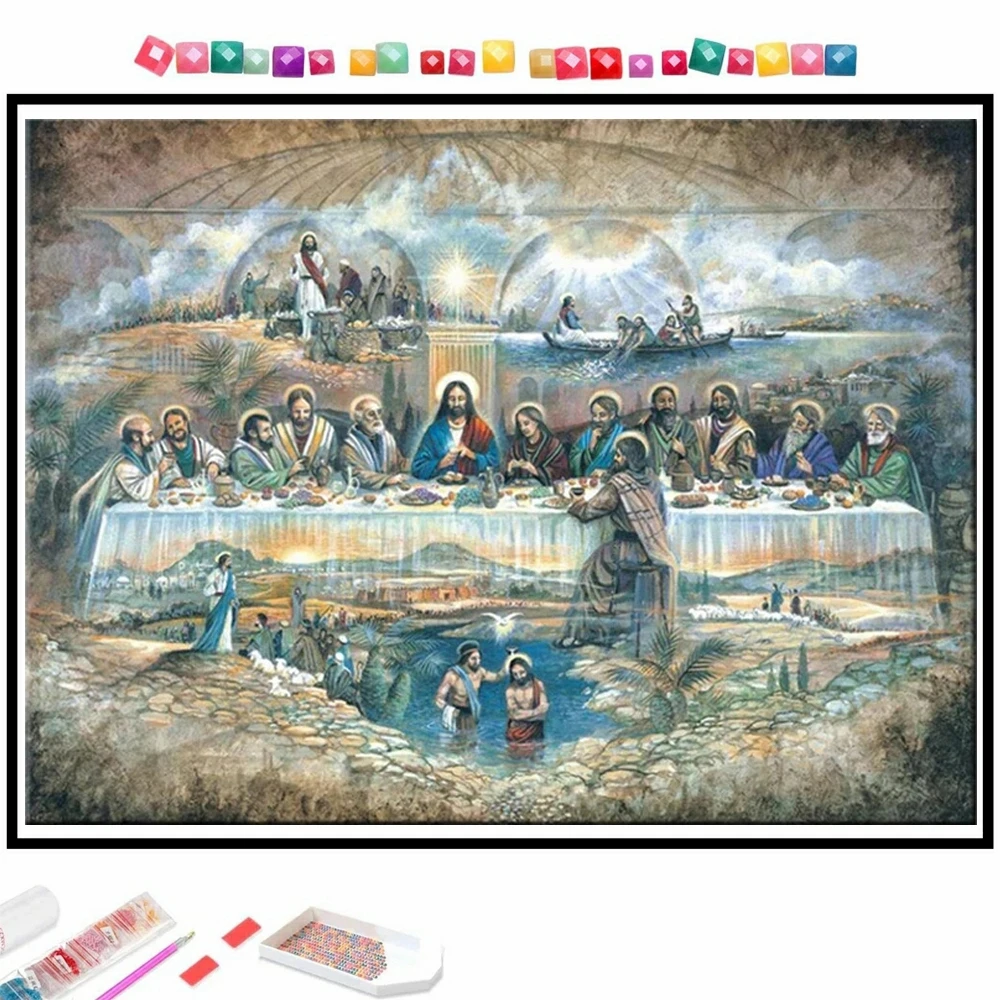 

Last Supper 5D DIY Diamond Painting Embroidery Religious Jesus Christ Square Round Cross Stitch Mosaic Rhinestone Home Decor