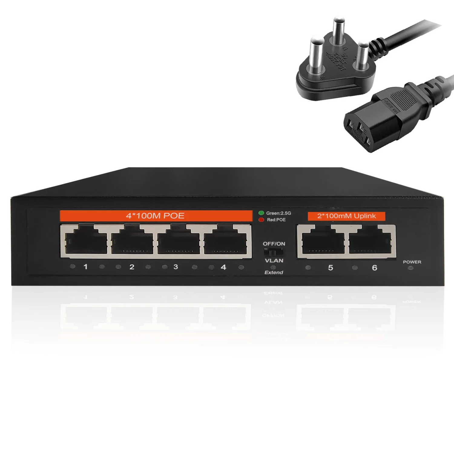 イーサネットネットワークスイッチ,100Mbps,65w, 4 poe 2 rj45ポート