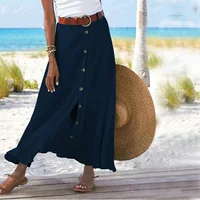 Plus Size Summer Fashion Button Solid Color Half-body Skirt Half-body Skirt Split A-line Package Hip Mid-waist Long Skirt