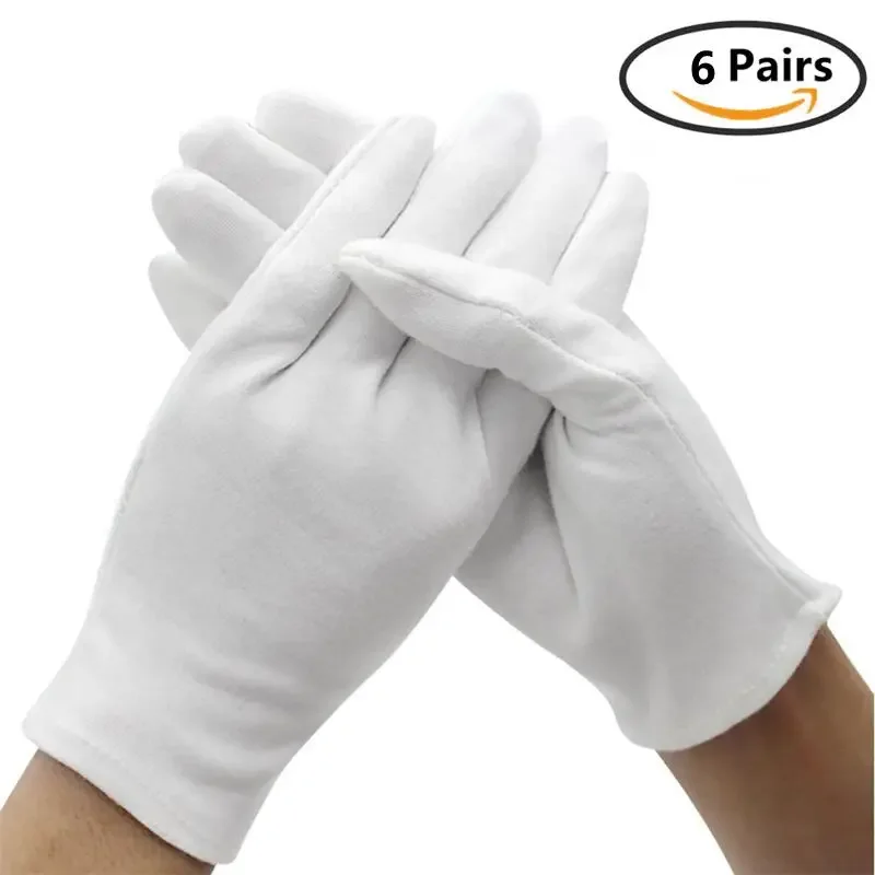 Cotton Work Gloves 6Pairs White Cotton Work Gloves for Dry Hands Ceremonial Handling Film Jewelry Silver Inspection Gloves Household Cleaning Tool