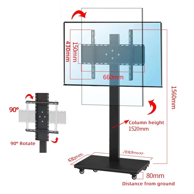 

HILLPORT 26-55"32-65" TV Cart Free Lifting Rolling Mount Stand Trolley Plasma Screen LED LCD Monitor Low Height Soporte TV Mesa