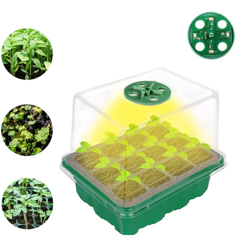 

12 Cell Highter Nursery Pots Light Seeding Trays Seed Starter Kits Humidity Domes Cover Indoor Gardening Plant Germination Trays