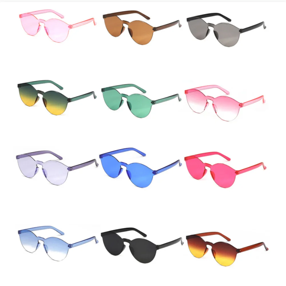 

1Pc New Fashion Ladies Cat Ear Sunglasses Frameless Jelly Transparent Glasses Retro All-in-one Ocean Piece Candy Color Eyewear