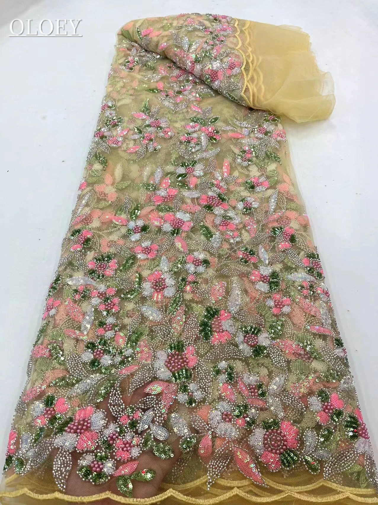 

High-End Luxury French Embroidery Heavy Groom Lace Fabric African Nigerian With Sequin Fabric For Wedding Dress Party