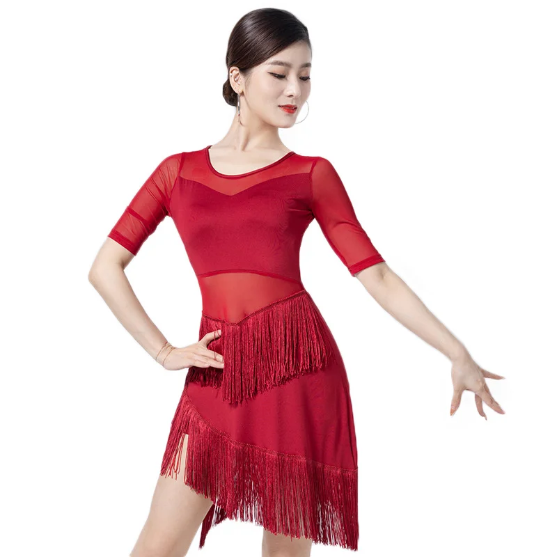 

Professional Dance Costume MeshTassel For Women Latin Dress Exercise Dresses