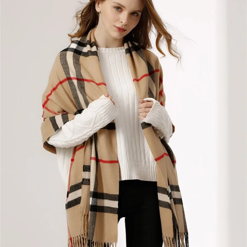 Luxury  Cashmere  Pashmina Wrap  -  Premium  Winter  Scarf f or  Women  &  Men ,  Classic  Plaid  Design  with  Fringe