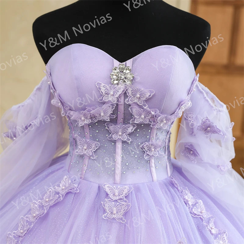 Quinceanera Dresses Strapless Party Dress 3D butterfly Ball Gown